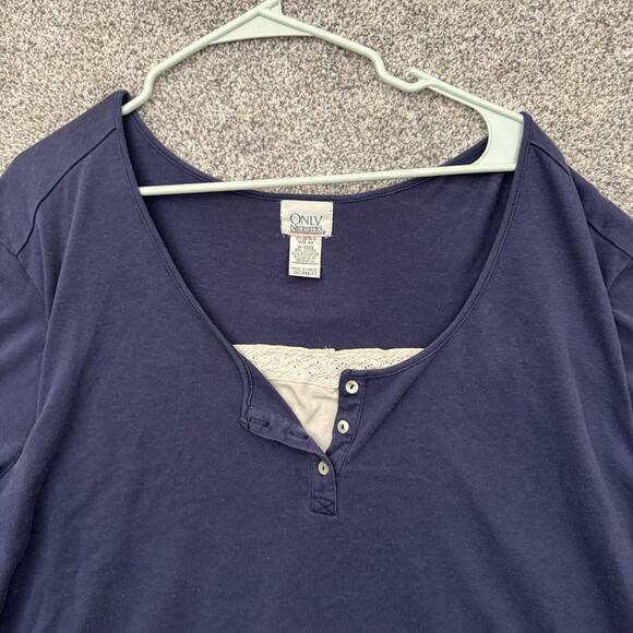 Henley Top Womens Plus 4X Romantic Grandmacore Cottagecore Lace Detail Soft Cozy - Picture 2 of 7